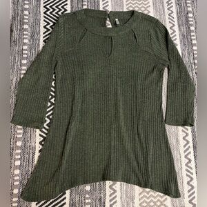 Passports Green Ribbed Knit Tunic Dress Long Sleeve Size L